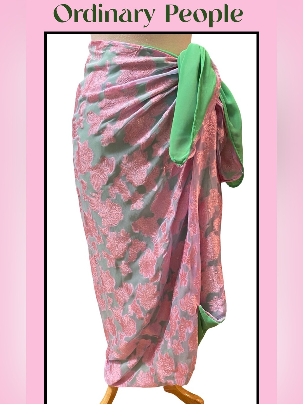 ORDINARY PEOPLE Italy Pink Green Wrap Skirt Silk Viscose 44 (M /L) NEW